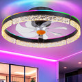 20" Flush Mount Ceiling Fan with RGB Light- Low Profile Modern Fan Light, Dimmable 3CCT 6Wind Speeds, LED-RGB, Bladeless