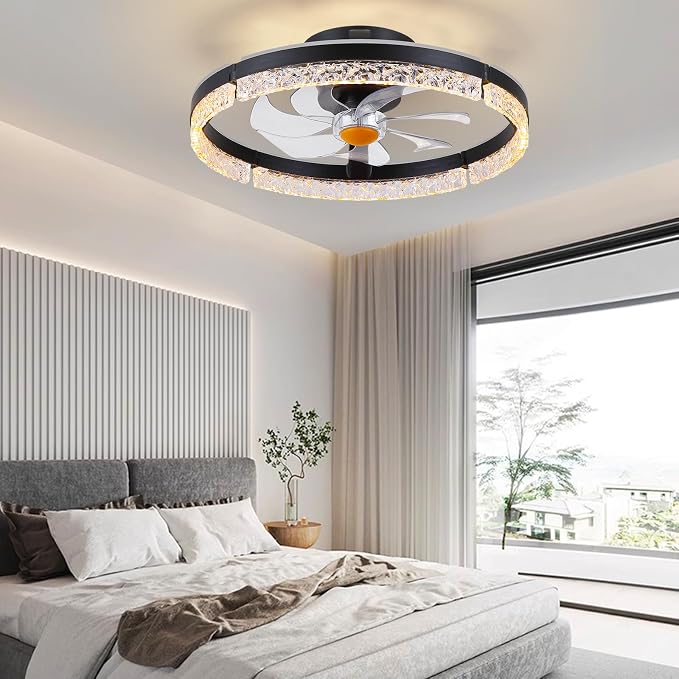 20" Flush Mount Ceiling Fan with RGB Light- Low Profile Modern Fan Light, Dimmable 3CCT 6Wind Speeds, LED-RGB, Bladeless