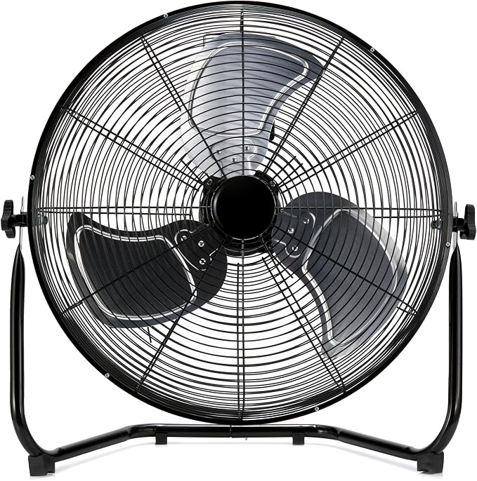 20" High Velocity Industrial Cooling Floor Fan with 3 Speeds, Tilt Head, ETL-Listed Safety Compliance, Metal Housing and
