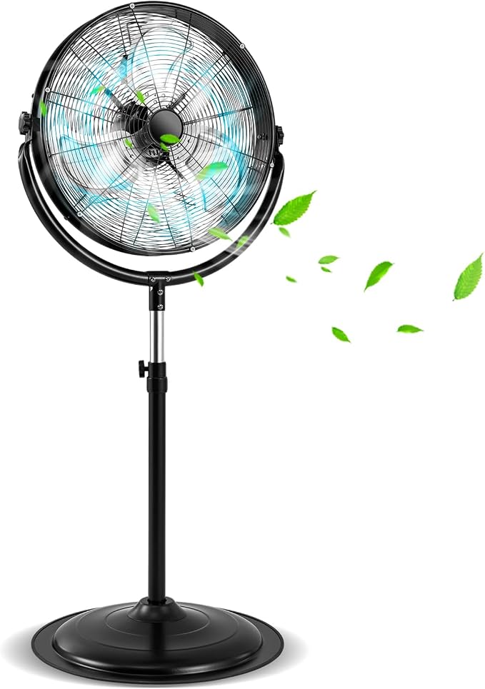 20" High Velocity Industrial Pedestal Fan, Heavy-duty Commercial Standing Fan with 3 Speeds, 360° Rotation, Adjustable Height
