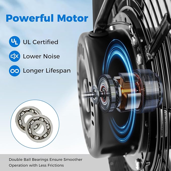 20" High Velocity Industrial Pedestal Fan, Heavy-duty Commercial Standing Fan with 3 Speeds, 360° Rotation, Adjustable Height