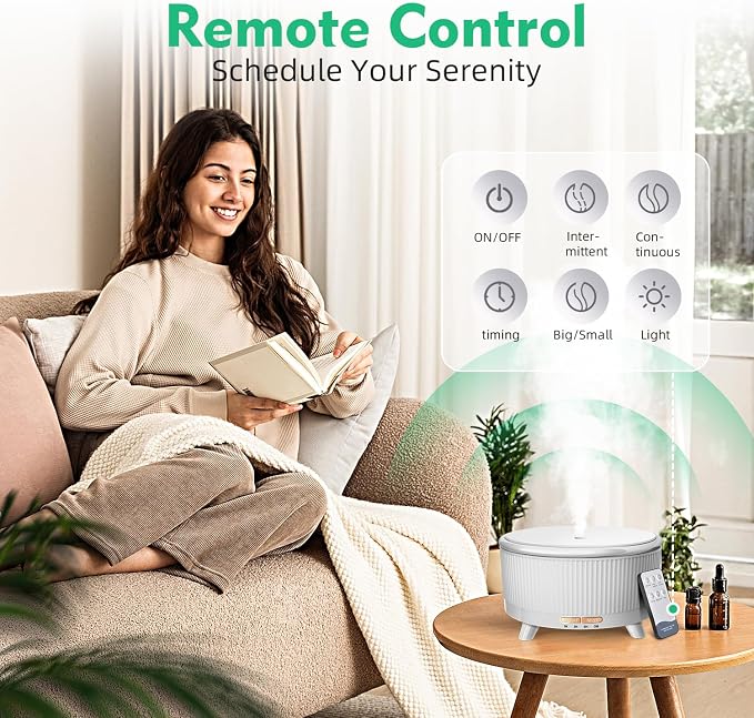 20-Hour Long-Lasting Aromatherapy, 500ML Large Essential Oil Diffuser: Ultrasonic Cool Mist Humidifier with Remote Control