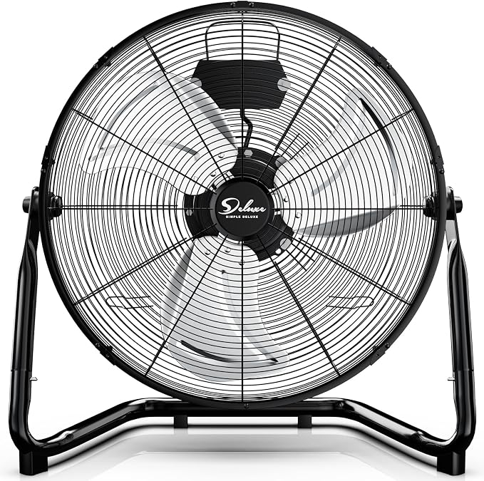 20 Inch 3-Speed High Velocity Heavy Duty Metal Industrial Floor Fan for Warehouse, Workshop, Factory and Basement, Black, 1