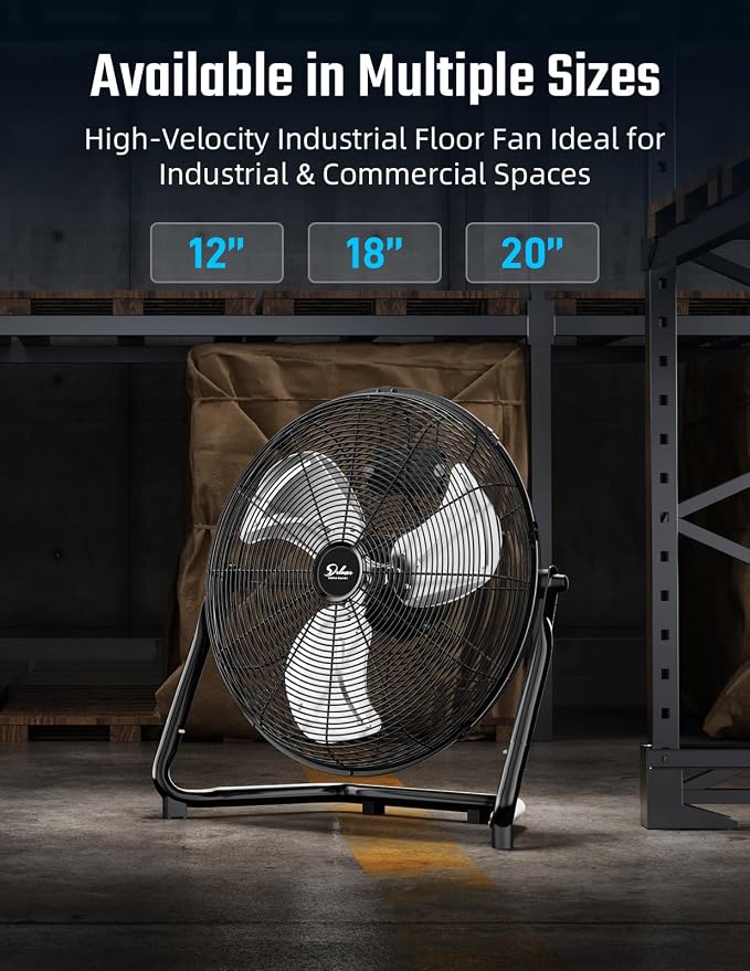 20 Inch 3-Speed High Velocity Heavy Duty Metal Industrial Floor Fan for Warehouse, Workshop, Factory and Basement, Black, 1