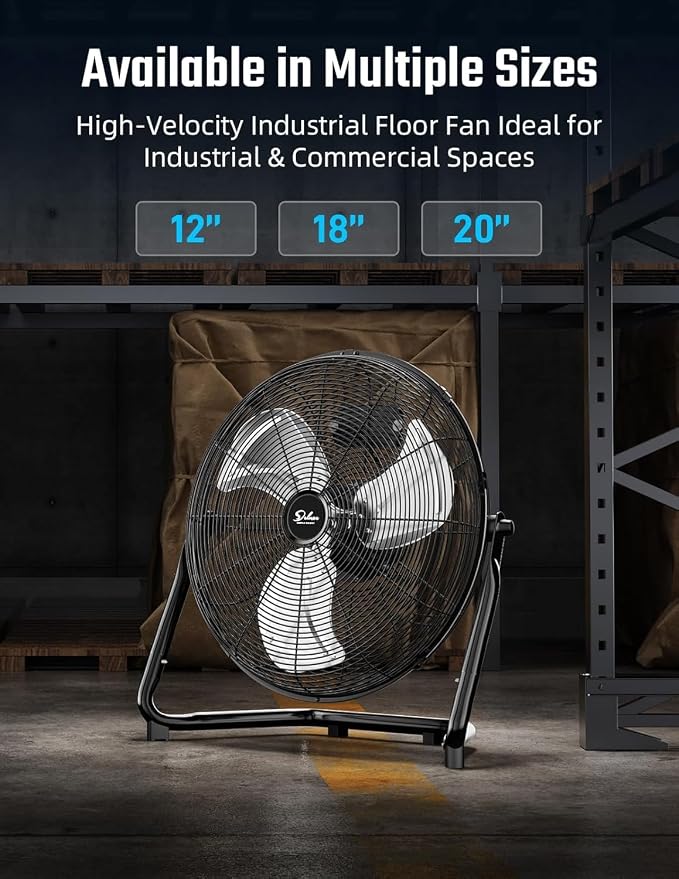 20 Inch 3-Speed High Velocity Heavy Duty Metal Industrial Floor Fans Quiet for Home, Commercial, Residential, alternate view