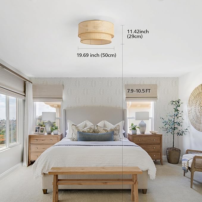 20 Inch Boho Caged Ceiling Fans with Lights Flush Mount, Rattan Ceiling Fan with Light Remote Control with Reversible 6
