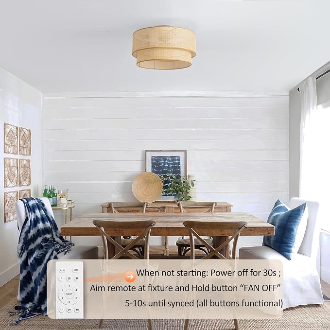 20 Inch Boho Caged Ceiling Fans with Lights Flush Mount, Rattan Ceiling Fan with Light Remote Control with Reversible 6