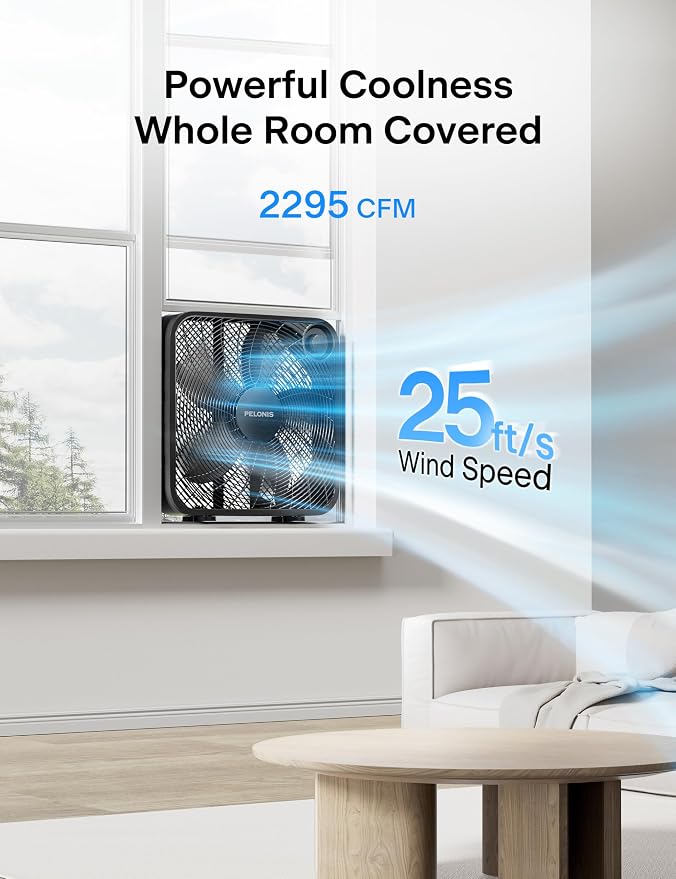 20 Inch Box Fan – 3 Speeds, Window Fans, Floor or Tabletop, 25ft/s, 2025 Upgraded, Superior Air Throw (2295 CFM)