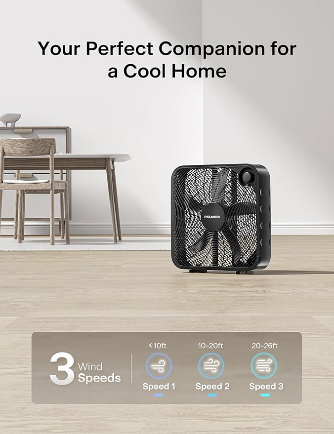 20 Inch Box Fan – 3 Speeds, Window Fans, Floor or Tabletop, 25ft/s, 2025 Upgraded, Superior Air Throw (2295 CFM)