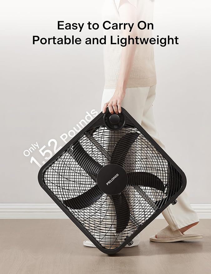 20 Inch Box Fan – 3 Speeds, Window Fans, Floor or Tabletop, 25ft/s, 2025 Upgraded, Superior Air Throw (2295 CFM)