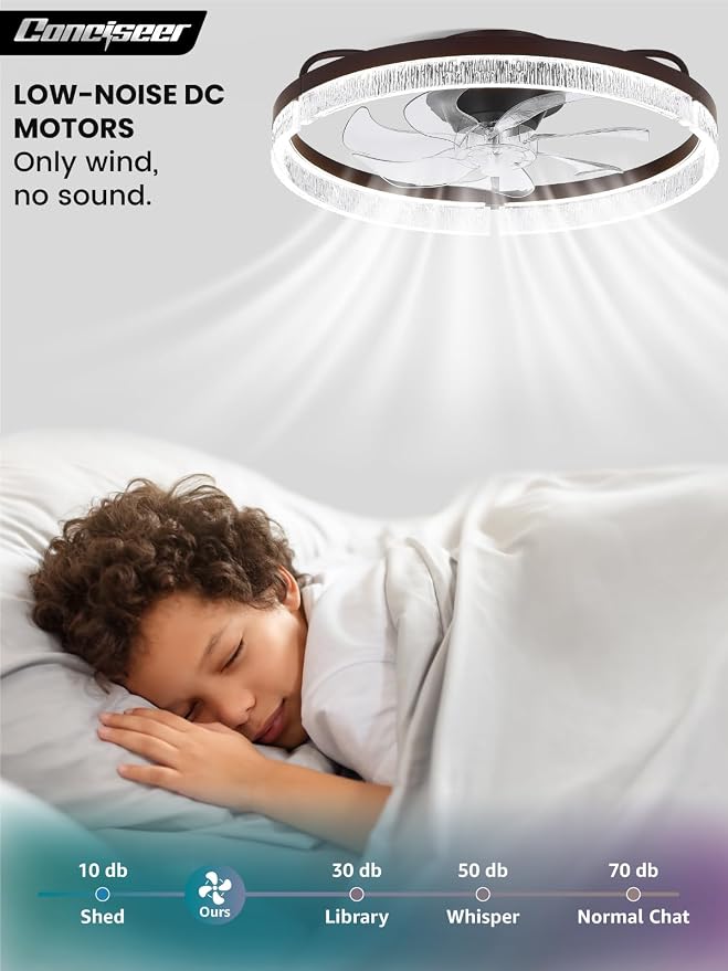20 Inch Ceiling Fans with Lights and Remote, Flush Mount,3CCT 3000-6500K Dimmable 4W-35W, Low Profile 6 Speed Reversible