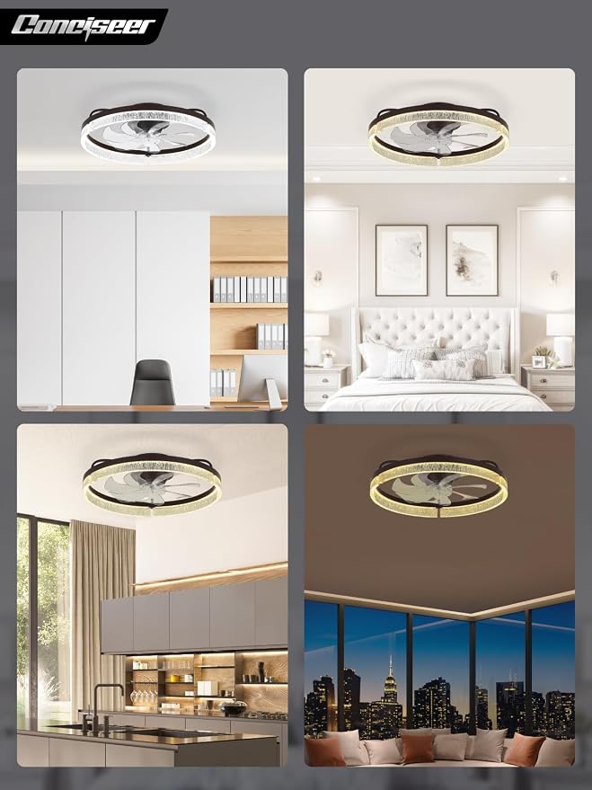 20 Inch Ceiling Fans with Lights and Remote, Flush Mount,3CCT 3000-6500K Dimmable 4W-35W, Low Profile 6 Speed Reversible