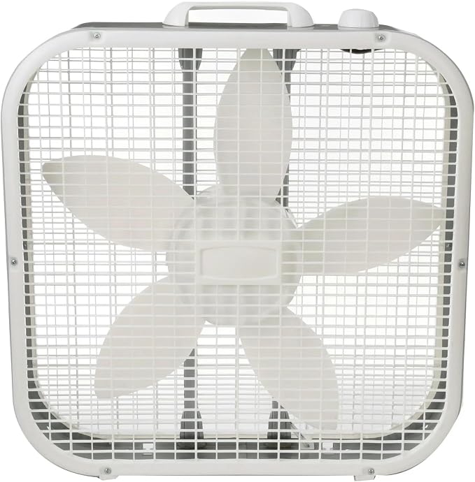 20 Inch Classic Box Fan White 3 Speed Quiet Cooling Fan Weather Resistant Motor Portable with Carry Handle for Home Bedroom