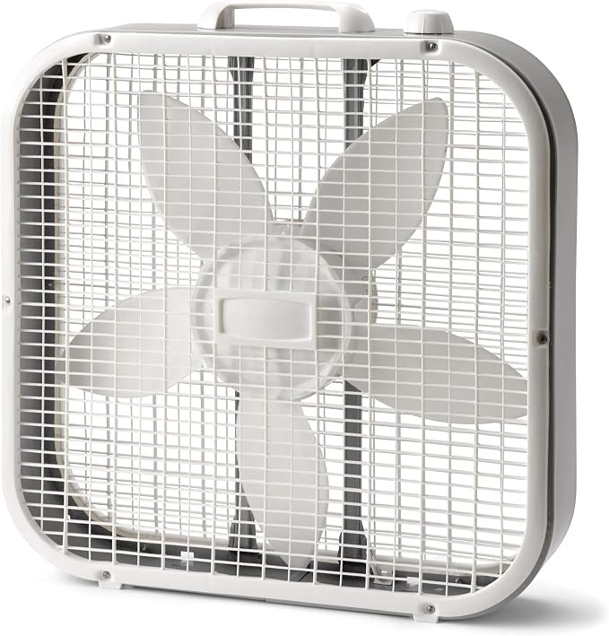 20 Inch Classic Box Fan White 3 Speed Quiet Cooling Fan Weather Resistant Motor Portable with Carry Handle for Home Bedroom