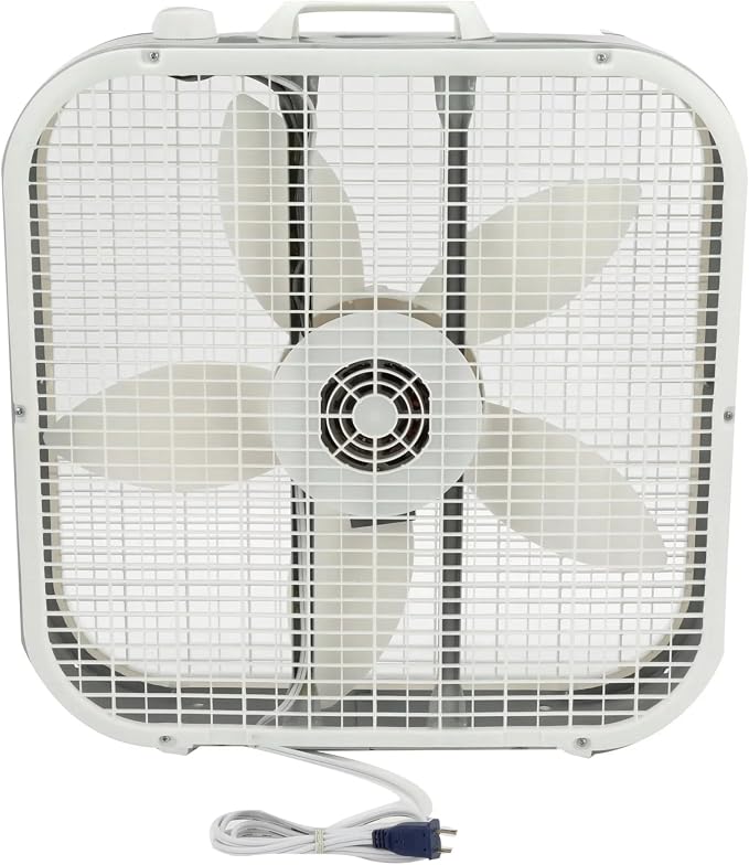 20 Inch Classic Box Fan White 3 Speed Quiet Cooling Fan Weather Resistant Motor Portable with Carry Handle for Home Bedroom