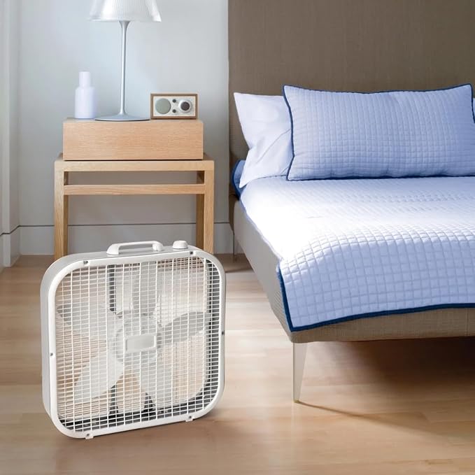 20 Inch Classic Box Fan White 3 Speed Quiet Cooling Fan Weather Resistant Motor Portable with Carry Handle for Home Bedroom