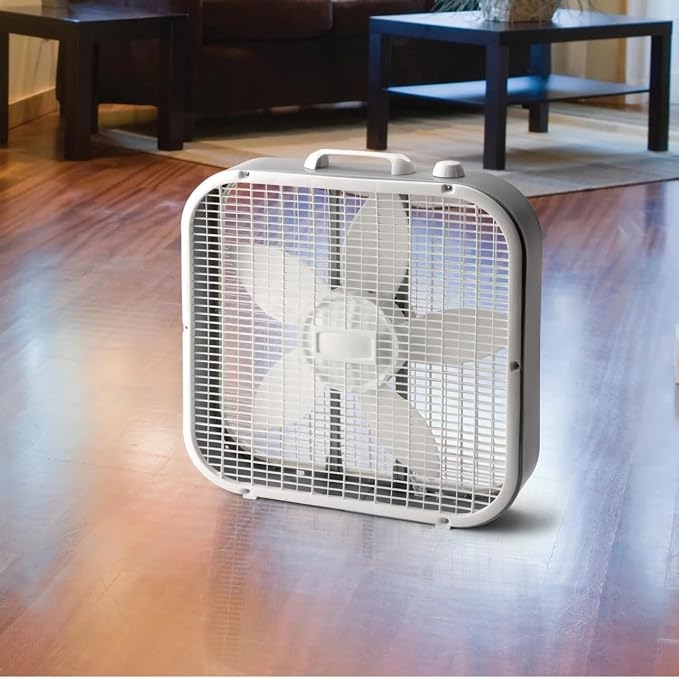 20 Inch Classic Box Fan White 3 Speed Quiet Cooling Fan Weather Resistant Motor Portable with Carry Handle for Home Bedroom