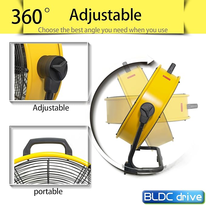 20 inch DC Motor Drum Fan, 6100 CFM High-velocity Air Circulator with 360-degree Pivoting Head 3-speed 1/12 HP Motor Large