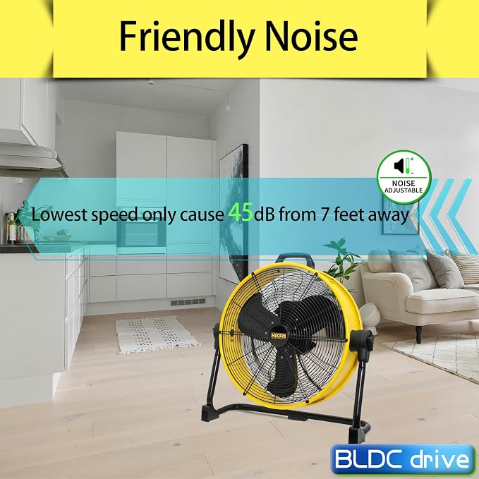 20 inch DC Motor Drum Fan, 6100 CFM High-velocity Air Circulator with 360-degree Pivoting Head 3-speed 1/12 HP Motor Large