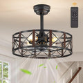 20 Inch Fandelier Caged Ceiling Fans with Lights and Remote, Black Bladeless Ceiling Fan with 6 Speeds and