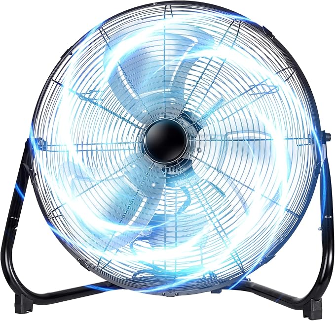 20 Inch Floor Fan,Heavy Duty Metal Industrial Fan - High Velocity Fan with 3 Speeds & Tilt, Powerful Metal Fan for Shop