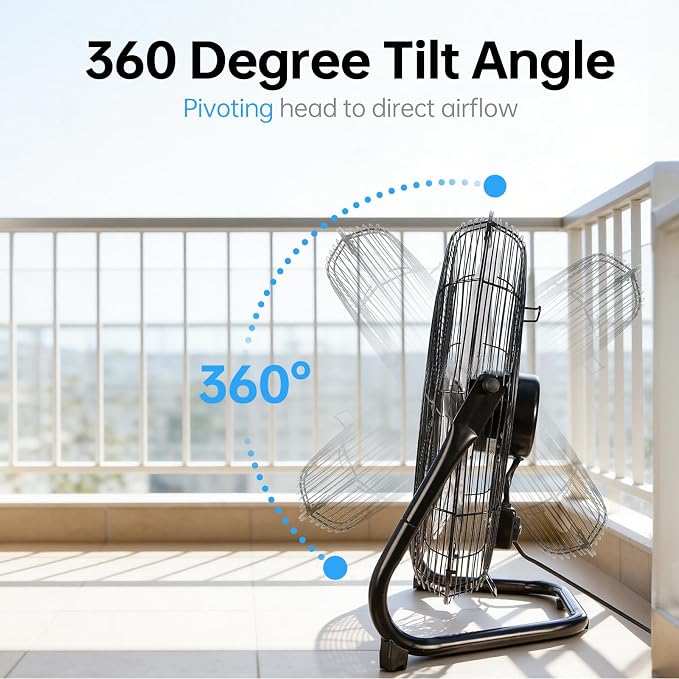 20 Inch Floor Fan,Heavy Duty Metal Industrial Fan - High Velocity Fan with 3 Speeds & Tilt, Powerful Metal Fan for Shop
