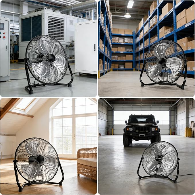 20 Inch Floor Fan,Heavy Duty Metal Industrial Fan - High Velocity Fan with 3 Speeds & Tilt, Powerful Metal Fan for Shop
