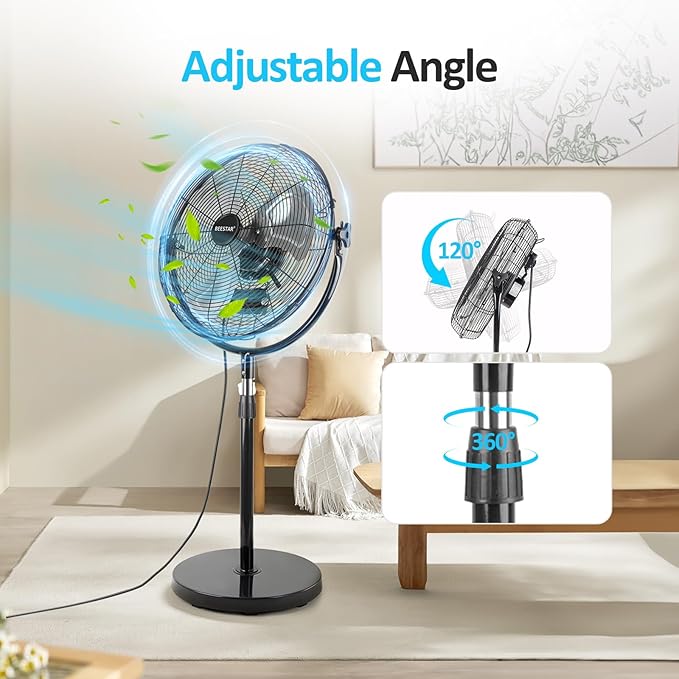 20 Inch Heavy Duty High Velocity Pedestal Fan,Industrial Standing Fan with Adjustable Height and Tilt,3-Speed,Metal Fan for