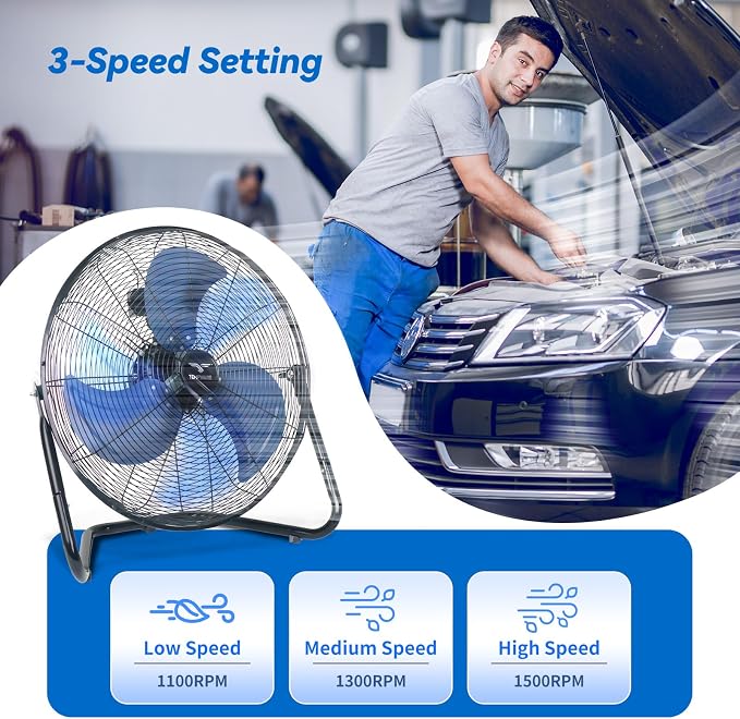 20 Inch High Velocity Industrial Floor Fan, 3-Speed Heavy Duty Metal Cradle Floor Fans with 360° Tilt for Warehouse