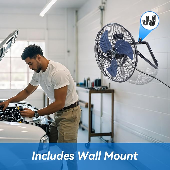 20 Inch High Velocity Industrial Floor Fan, 3-Speed Heavy Duty Metal Cradle Floor Fans with 360° Tilt for Warehouse