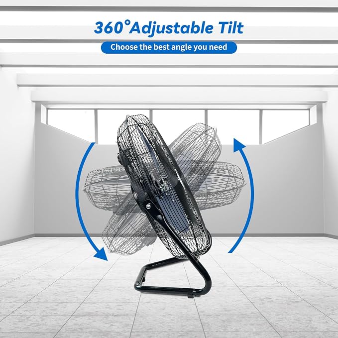 20 Inch High Velocity Industrial Floor Fan, 3-Speed Heavy Duty Metal Cradle Floor Fans with 360° Tilt for Warehouse