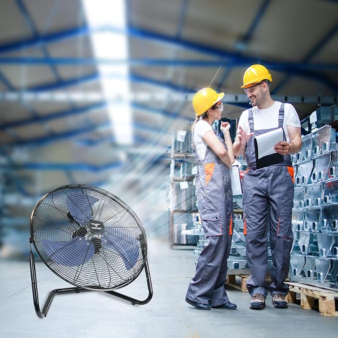 20 Inch High Velocity Industrial Floor Fan, 3-Speed Heavy Duty Metal Cradle Floor Fans with 360° Tilt for Warehouse