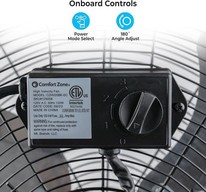 20-Inch High-Velocity Industrial Floor Fan, Heavy-Duty 3-Speed Metal Shop Fan with 180° Adjustable Tilt & Carry, alternate