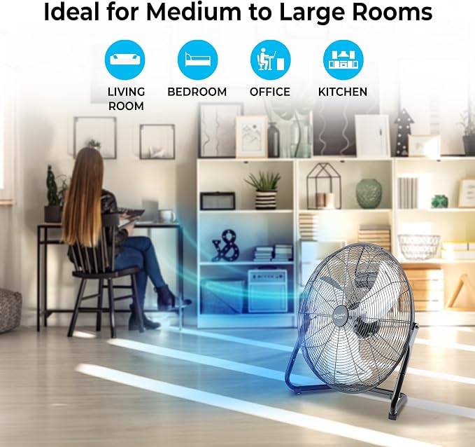 20-Inch High-Velocity Industrial Floor Fan, Heavy-Duty 3-Speed Metal Shop Fan with 180° Adjustable Tilt & Carry, alternate
