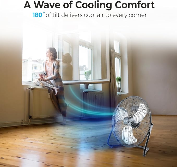 20-Inch High-Velocity Industrial Floor Fan, Heavy-Duty 3-Speed Metal Shop Fan with 180° Adjustable Tilt & Carry, alternate