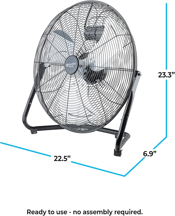20-Inch High-Velocity Industrial Floor Fan, Heavy-Duty 3-Speed Metal Shop Fan with 180° Adjustable Tilt & Carry, alternate