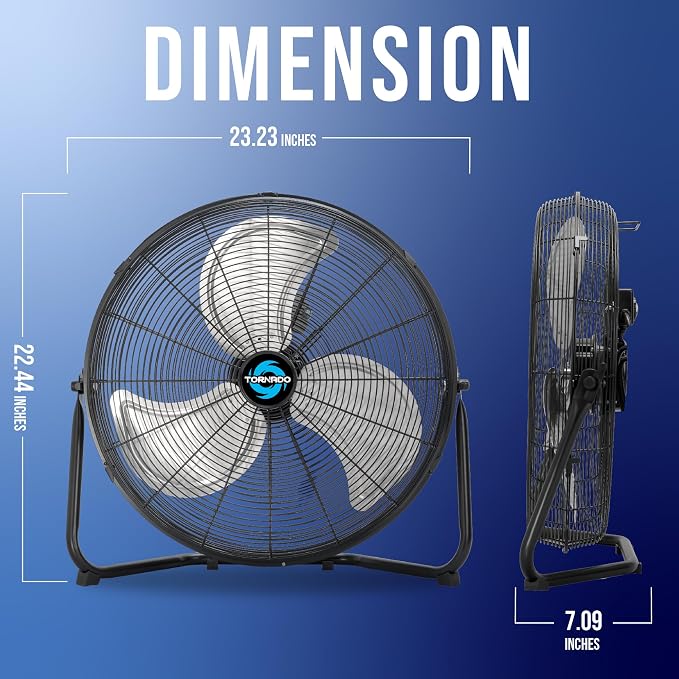 20 Inch High Velocity Metal Floor Fan, 3-Speed Powerful Cooling for Industrial, Commercial, and Home Spaces, 120°Tilt, 6.0 FT