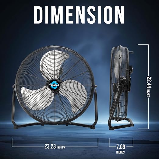 20 Inch High Velocity Metal Floor Fan, 3-Speed Powerful Cooling, 120° Adjustable Tilt, 6.0 FT Cord, UL Safety Listed for
