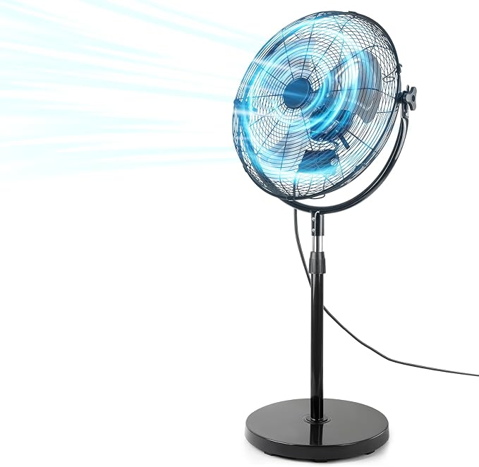20 Inch High Velocity Pedestal Fan, Heavy Duty Industrial Standing Fan with 3-Speed & Adjustable Height (47.1"-55.1"), Metal