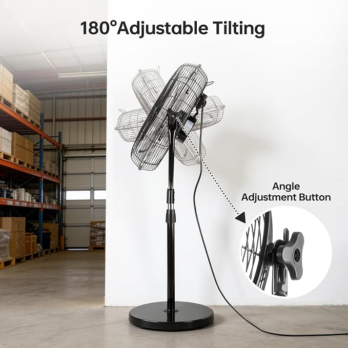 20 Inch High Velocity Pedestal Fan, Heavy Duty Industrial Standing Fan with 3-Speed & Adjustable Height (47.1"-55.1"), Metal