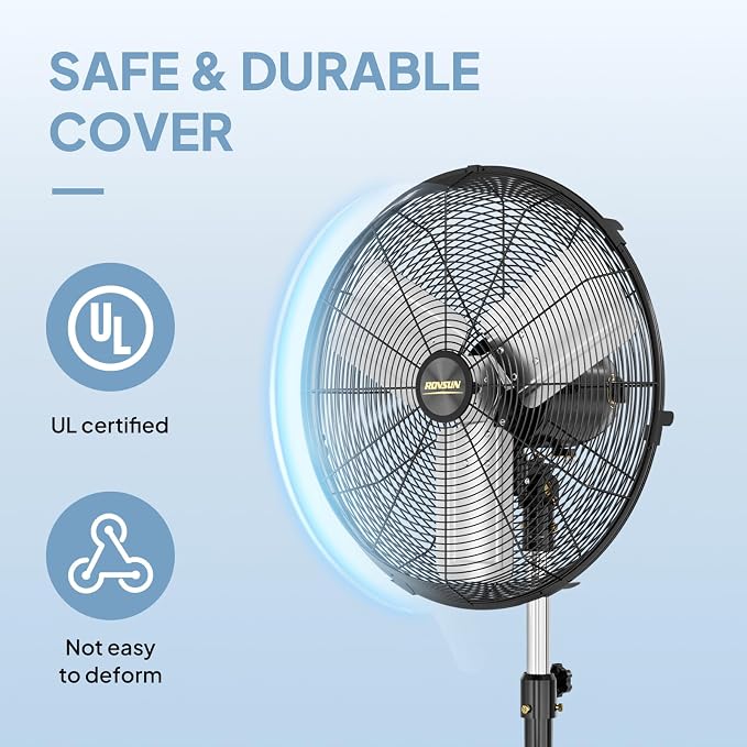 20 Inch Industrial Pedestal Fan,5000CFM High Velocity and Heavy Duty Standing Fan, Metal fan W/One-touch Oscillating