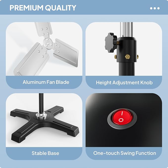 20 Inch Industrial Pedestal Fan,5000CFM High Velocity and Heavy Duty Standing Fan, Metal fan W/One-touch Oscillating