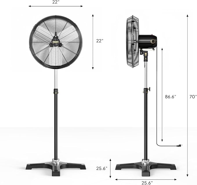 20 Inch Industrial Pedestal Fan,5000CFM High Velocity and Heavy Duty Standing Fan, Metal fan W/One-touch Oscillating
