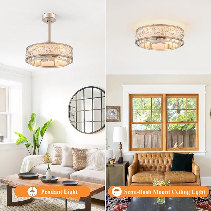20 Inch Low Profile Caged Fandelier Ceiling Fan with Lights – Farmhouse Style, DC Motor Fixes Flickering, alternate view 3