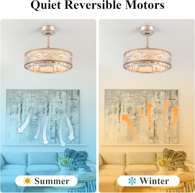 20 Inch Low Profile Caged Fandelier Ceiling Fan with Lights – Farmhouse Style, DC Motor Fixes Flickering, alternate view 4