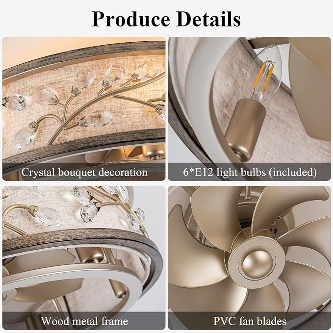 20 Inch Low Profile Caged Fandelier Ceiling Fan with Lights – Farmhouse Style, DC Motor Fixes Flickering, alternate view 5
