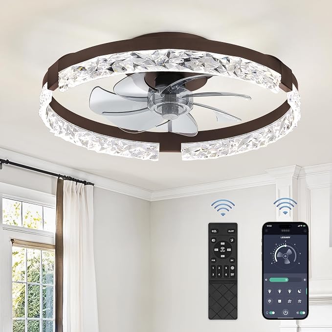 20 Inch Low Profile Ceiling Fans with Lights and Remote, Fandelier Ceiling Fan Flush Mount, 3000K-6000K Dimmable
