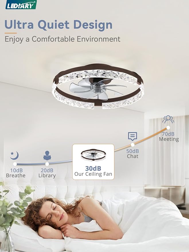 20 Inch Low Profile Ceiling Fans with Lights and Remote, Fandelier Ceiling Fan Flush Mount, 3000K-6000K Dimmable, alternate
