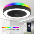 20 Inch Low Profile Ceiling Fans With Lights, Led Bladeless Ceiling Fan, Remote Control Enclosed Flush Mount Ceiling Fan With