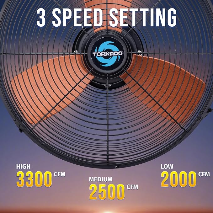 20-Inch Outdoor Downrod Mount Ceiling Fan, IPX4 Water-Resistant with Remote Control, 3-Speed Settings, 3300 CFM Airflow